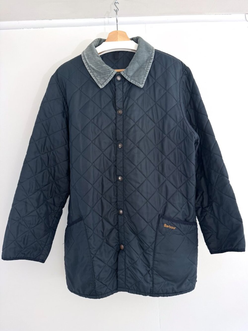 90s Barbour Liddesdale (Made in England), Quilted, Corduroy Collar (Navy)